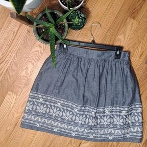 Embroidery Denim Colored Mini Skirt